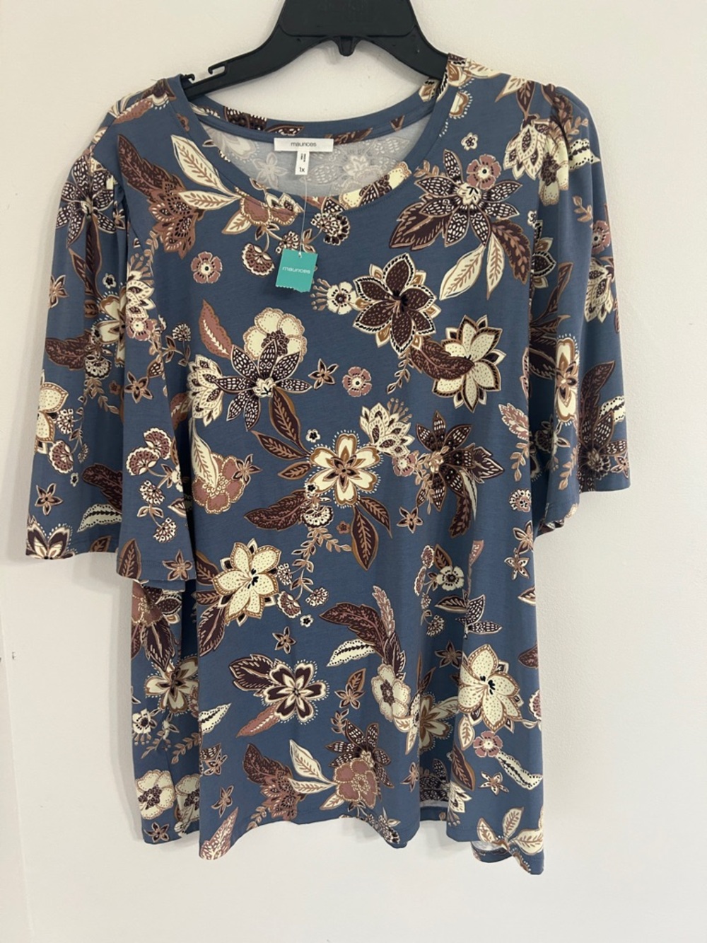 Maurices Blue Floral Short Sleeve Tunic